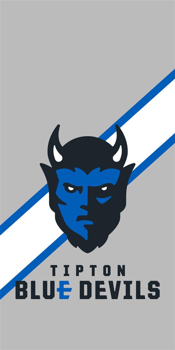 Gray wallpaper with Blue Devils logo and a stripe behind it